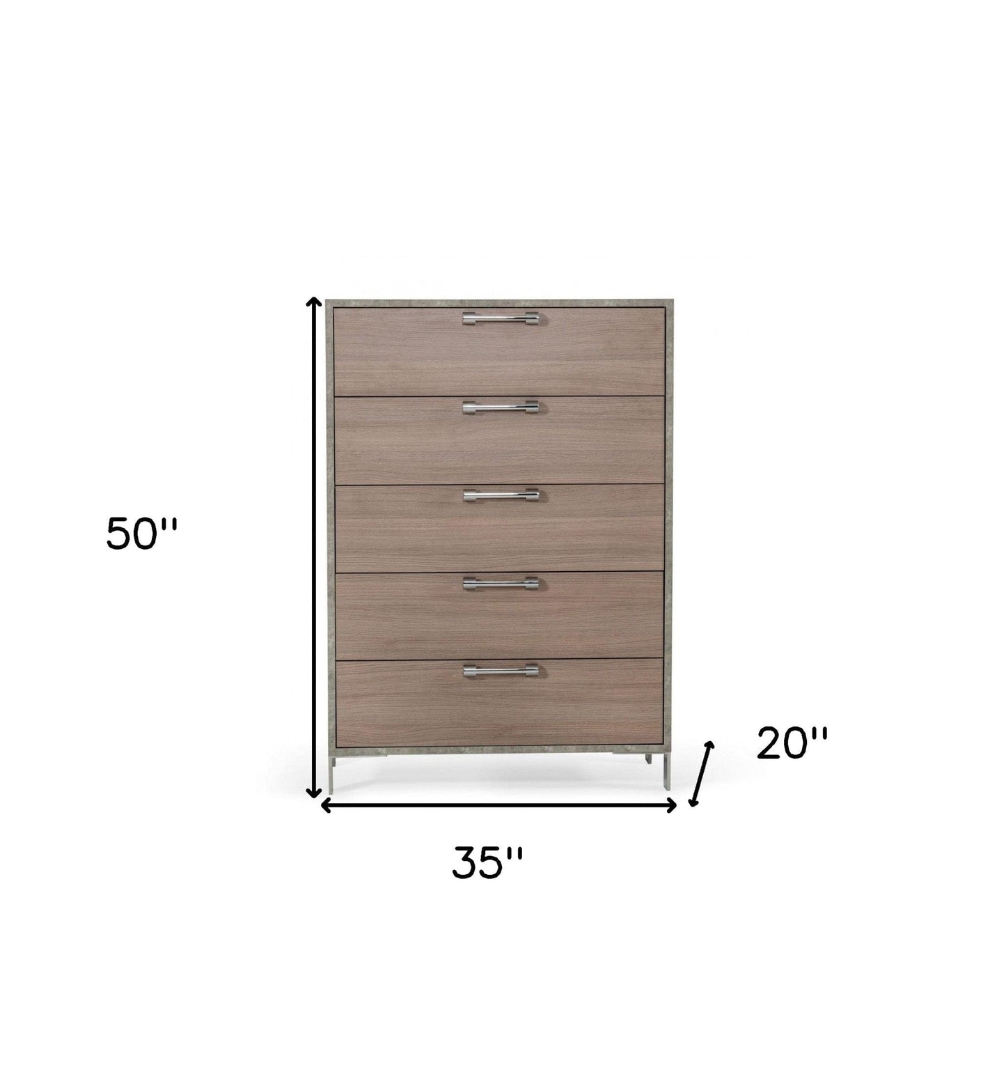 35" Brown Oak And Grey Solid And Manufactured Wood Five Drawer Standard Chest