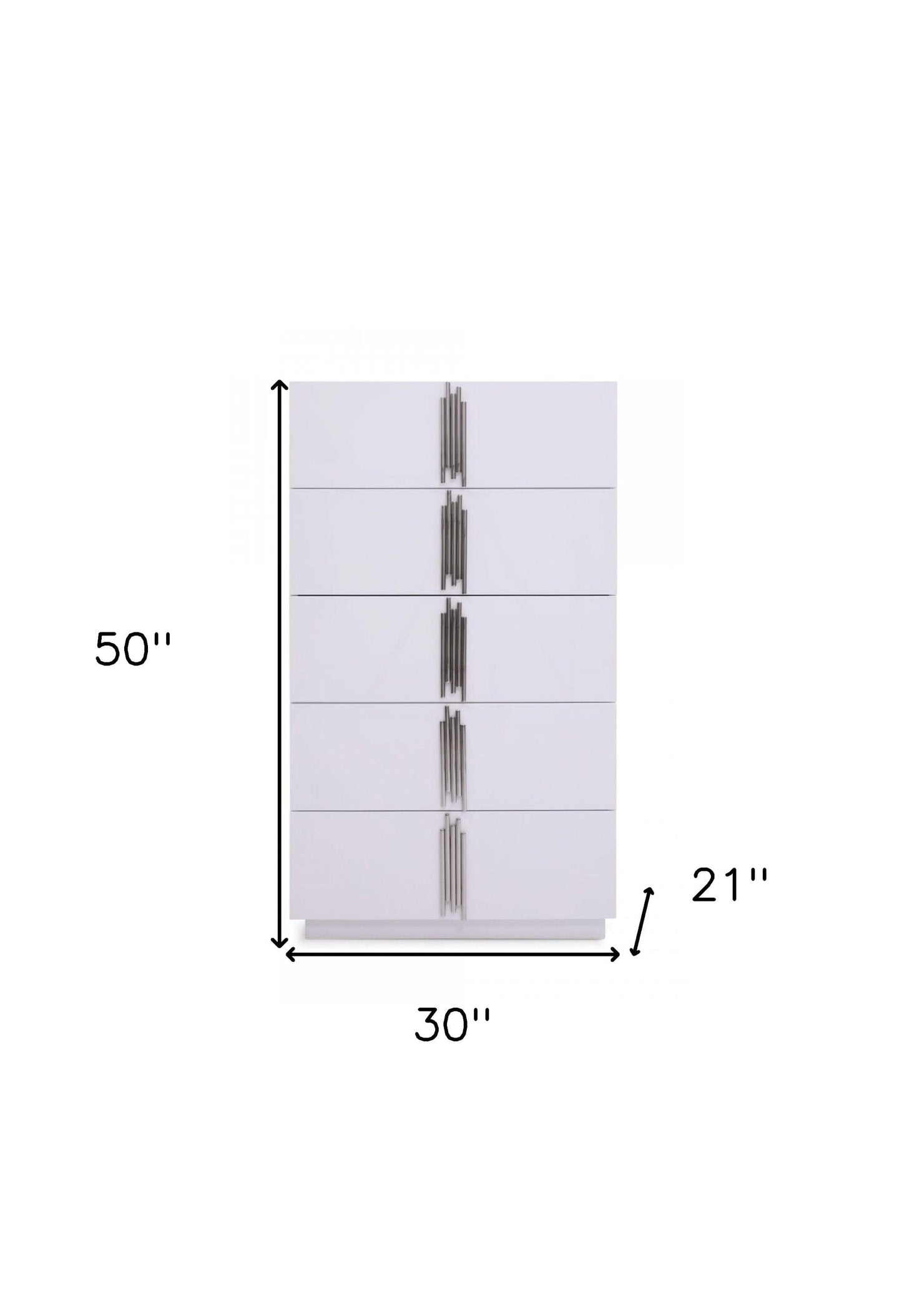 30" White Silver Manufactured Wood + Solid Wood Stainless Steel Five Drawer Standard Chest