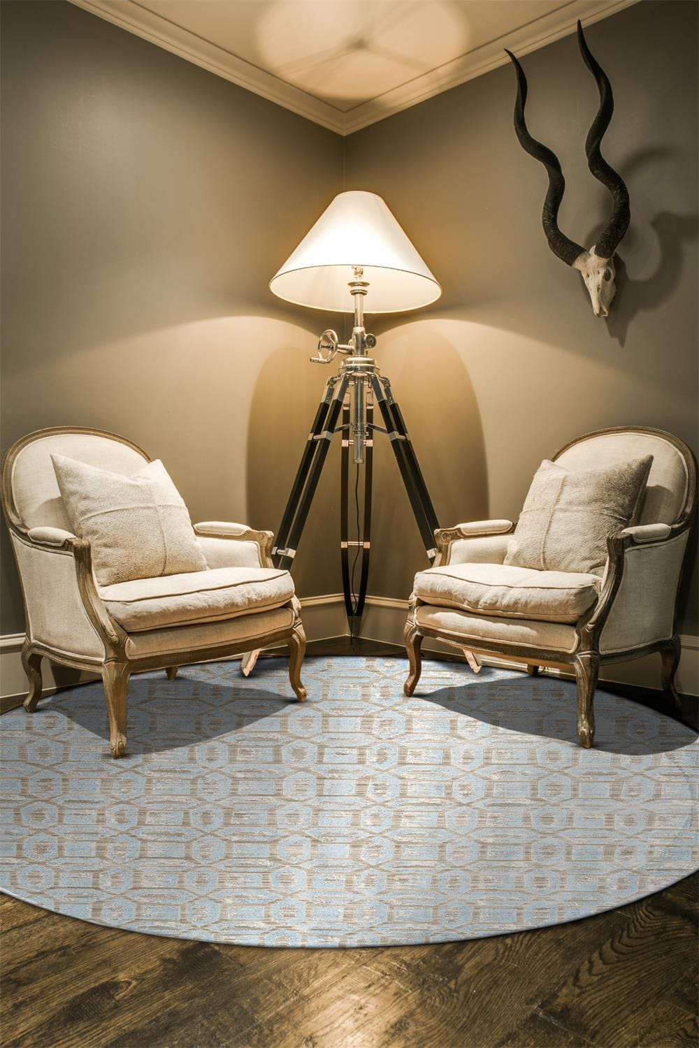 2' X 4' Blue Taupe And Ivory Floral Distressed Stain Resistant Area Rug