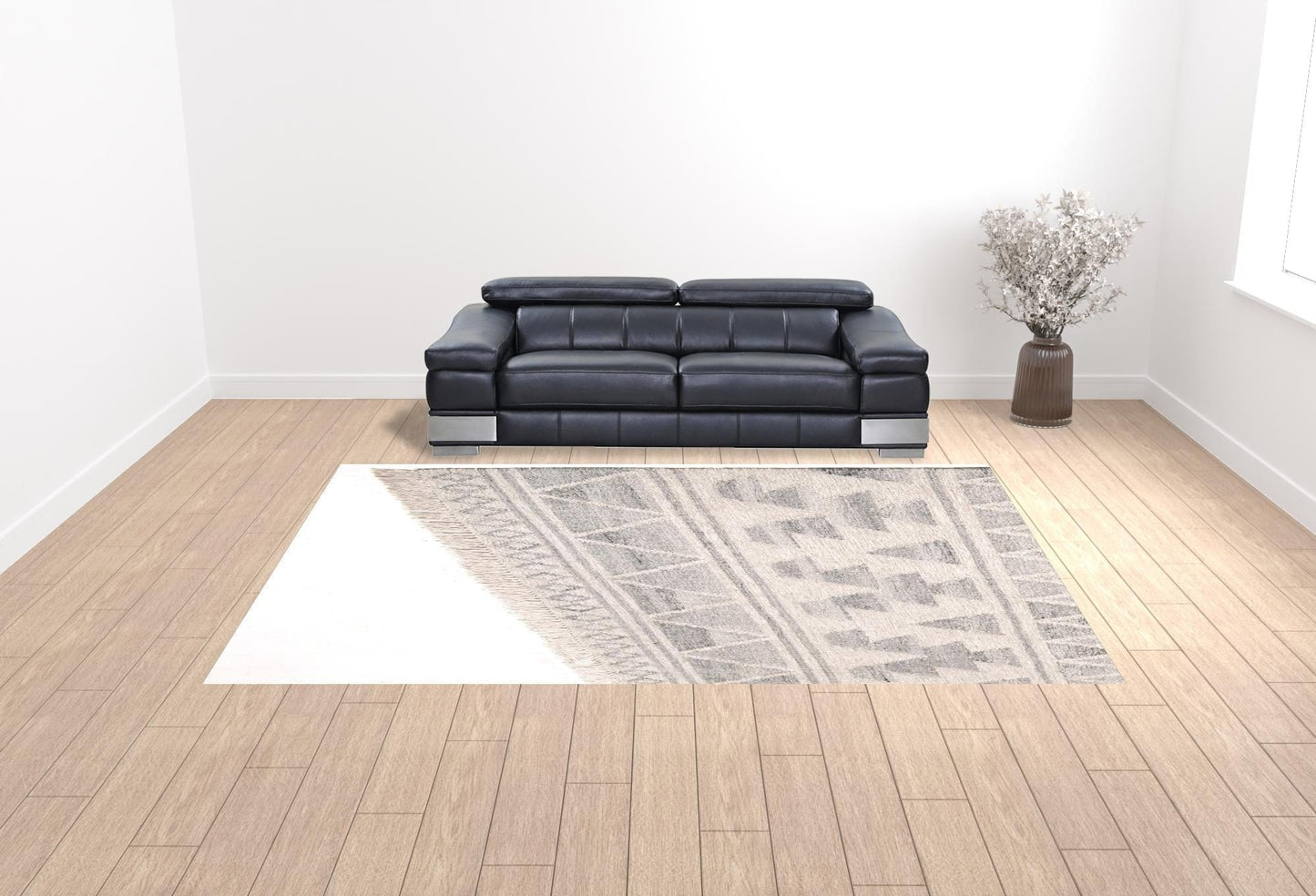 5' X 8' Ivory Gray And Blue Wool Geometric Dhurrie Flatweave Handmade Area Rug With Fringe