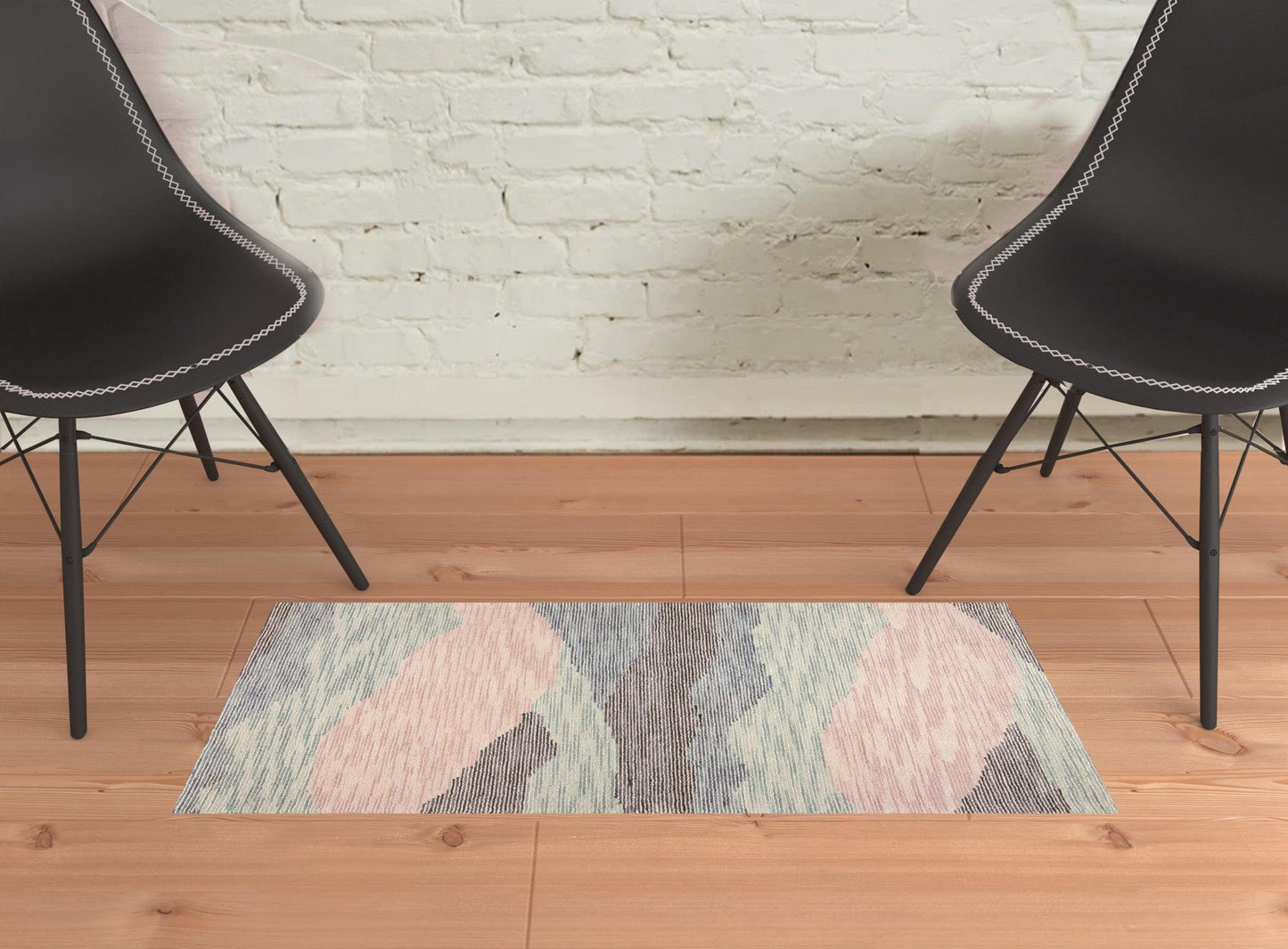 4' X 6' Pink Green And Blue Wool Abstract Tufted Handmade Area Rug