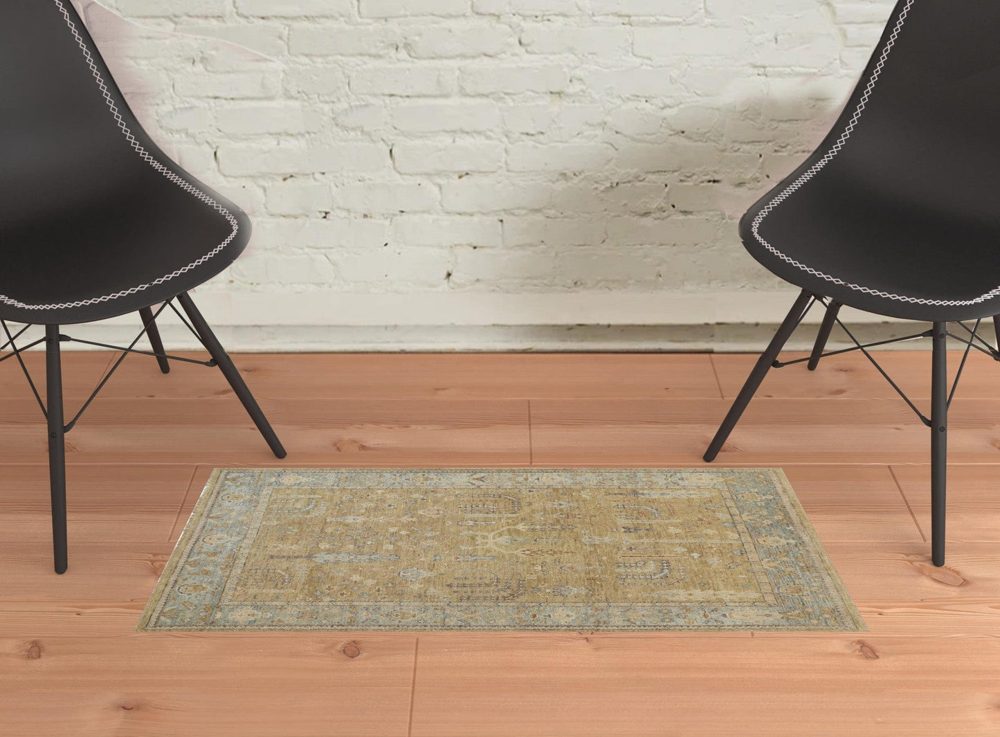 4' X 6' Gold Blue And Gray Wool Floral Hand Knotted Stain Resistant Area Rug With Fringe