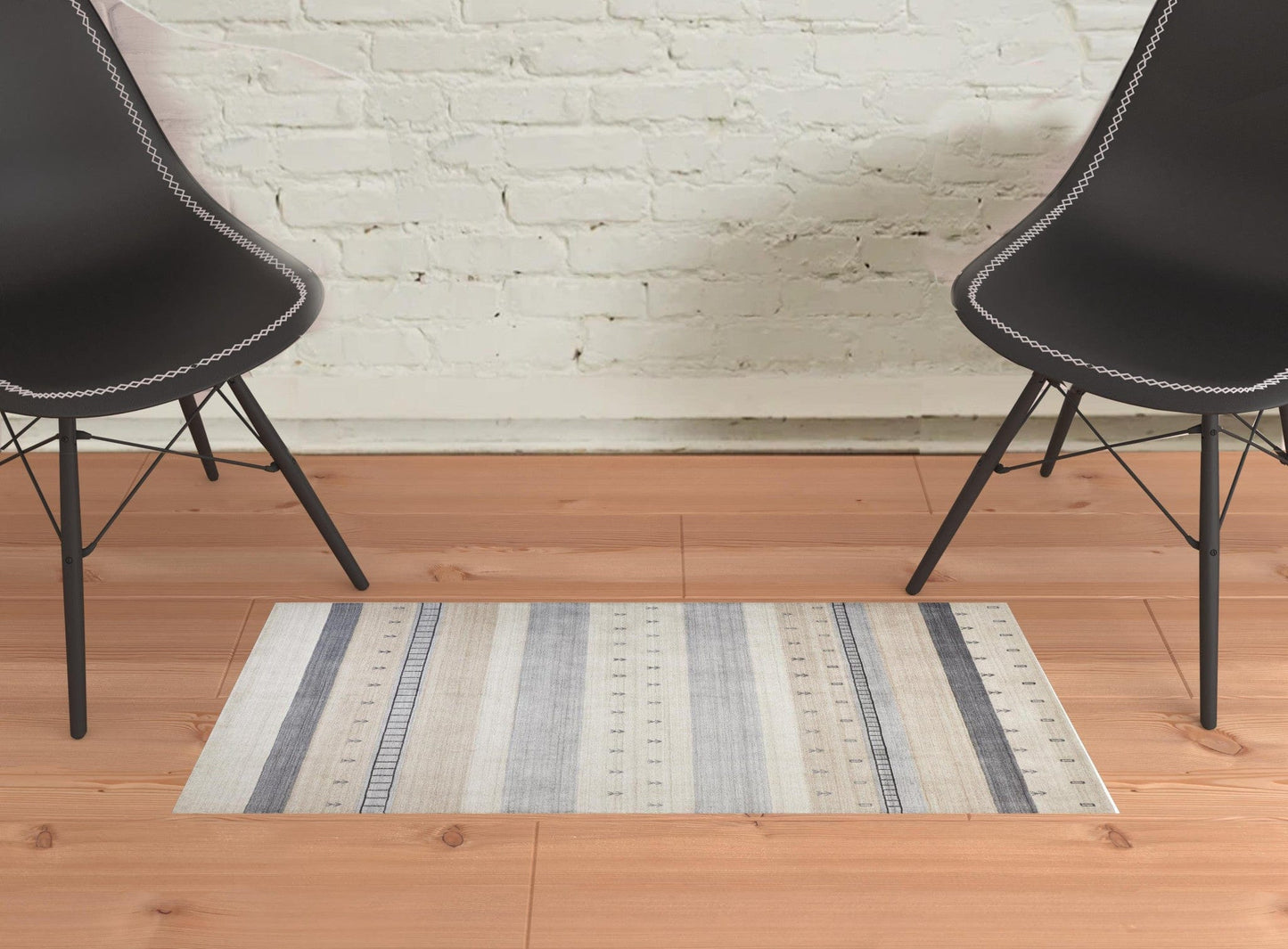 4' X 6' Ivory Tan And Gray Wool Striped Hand Knotted Stain Resistant Area Rug