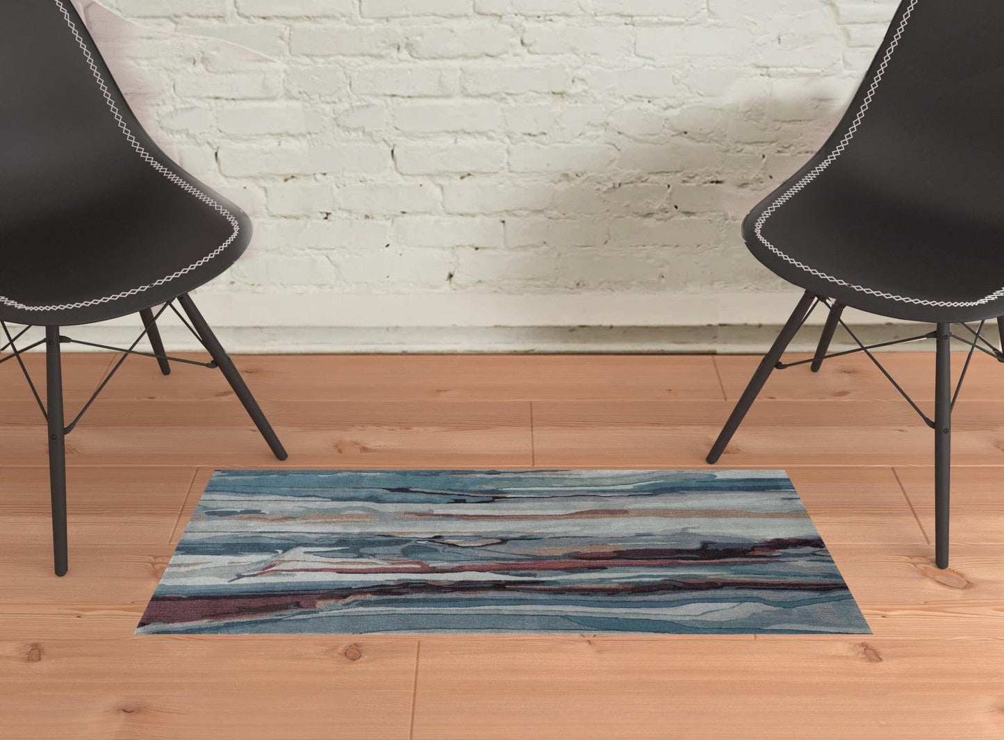 4' X 6' Blue Red And Ivory Wool Abstract Tufted Handmade Stain Resistant Area Rug