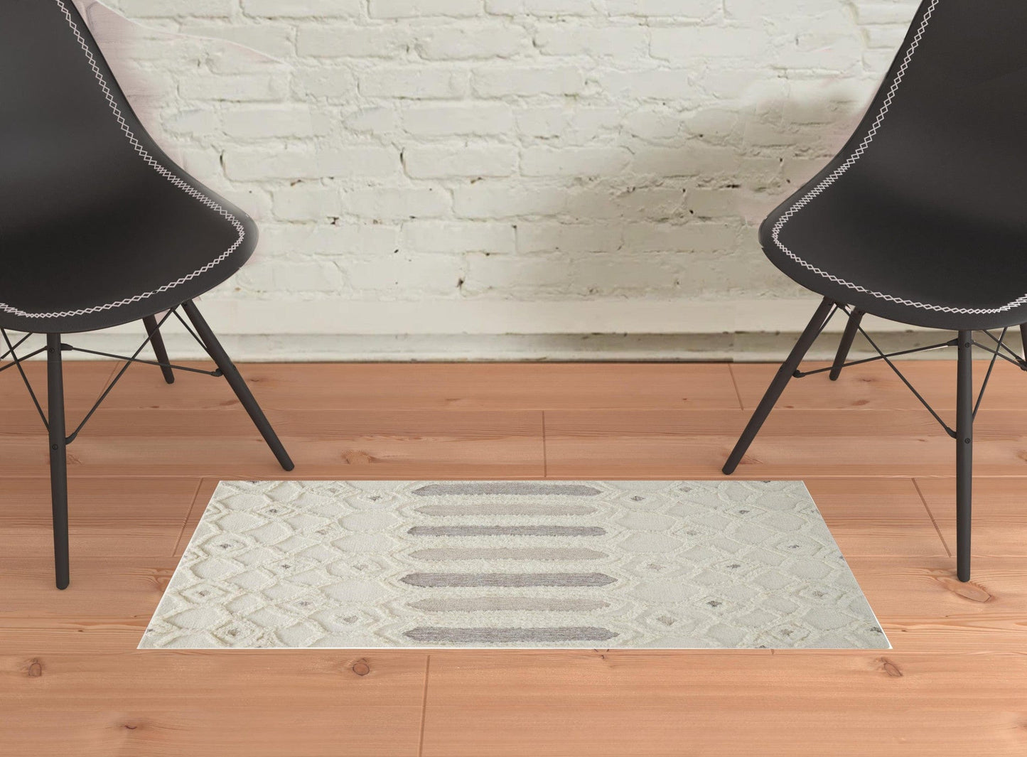 4' X 6' Ivory Taupe And Tan Wool Geometric Tufted Handmade Stain Resistant Area Rug