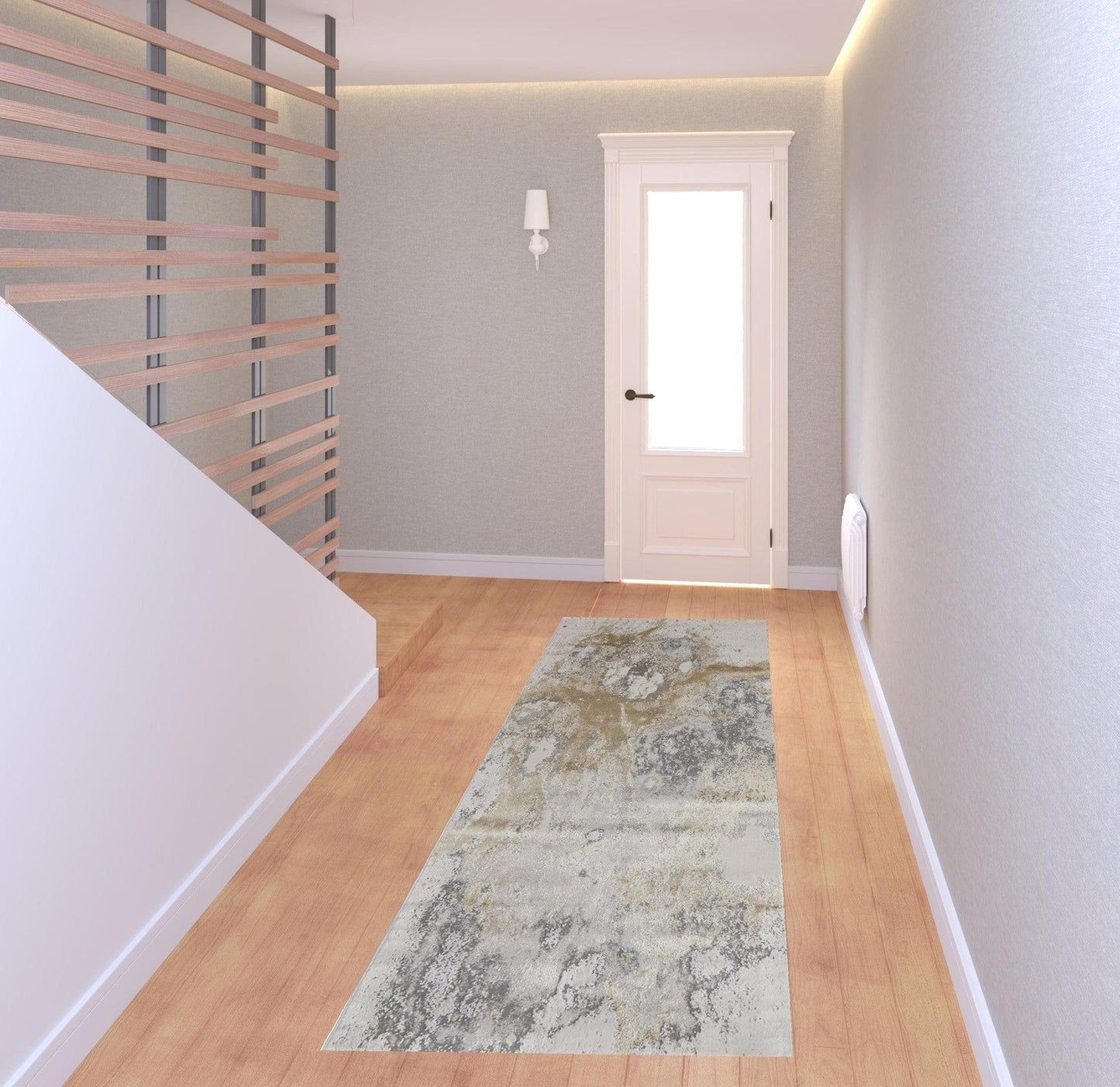 8' Gray And Ivory Abstract Power Loom Runner Rug