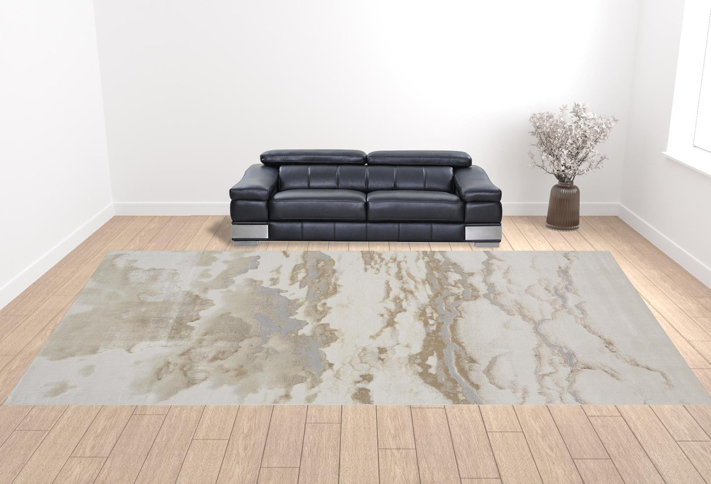 4' X 6' Ivory Tan And Gray Abstract Area Rug