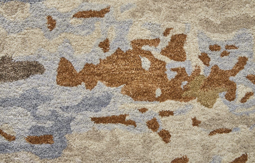 4' X 6' Tan And Blue Wool Abstract Tufted Handmade Stain Resistant Area Rug