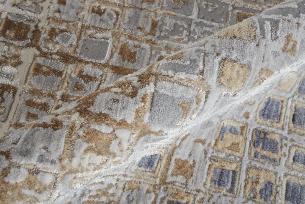 4' X 6' Tan Ivory And Blue Geometric Power Loom Distressed Area Rug