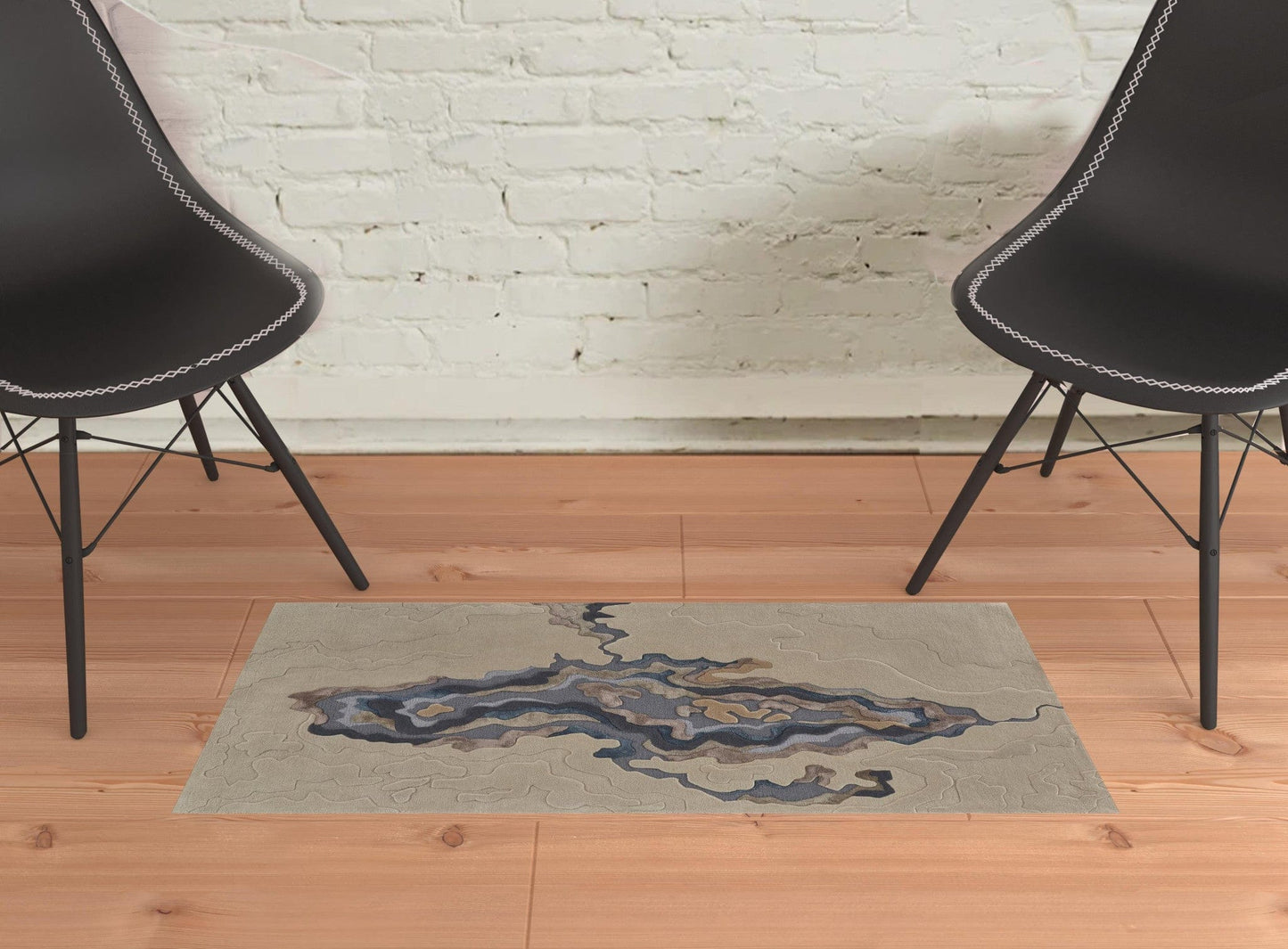 4' X 6' Tan Brown And Blue Wool Abstract Tufted Handmade Area Rug