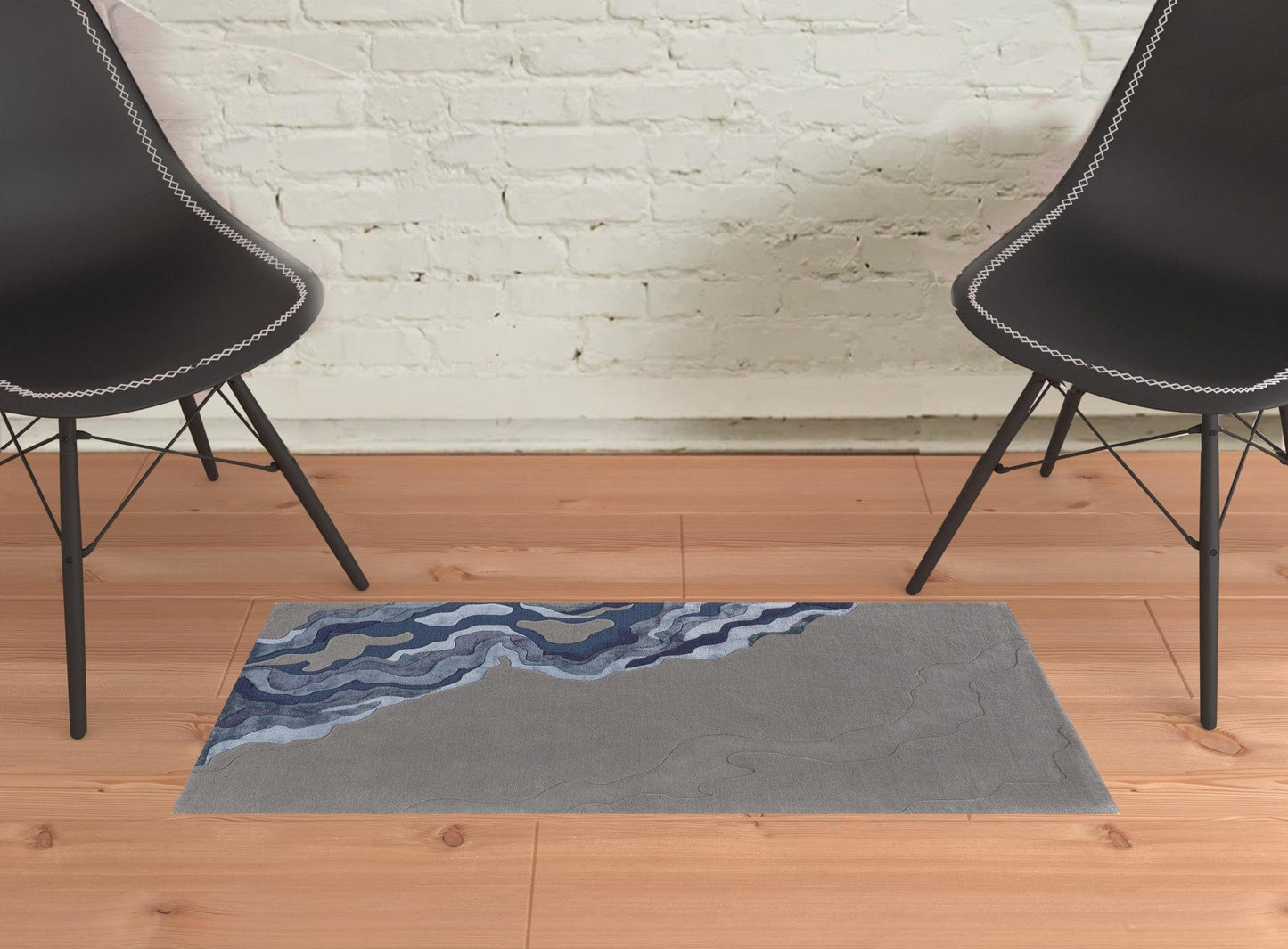 4' X 6' Gray Taupe And Blue Wool Abstract Tufted Handmade Area Rug