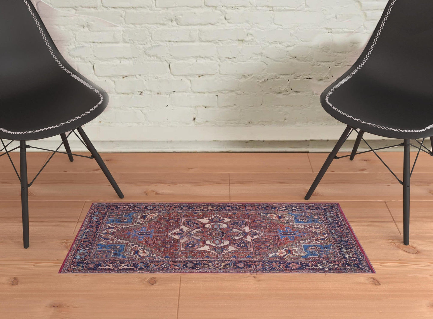 4' X 6' Red Tan And Blue Floral Power Loom Area Rug