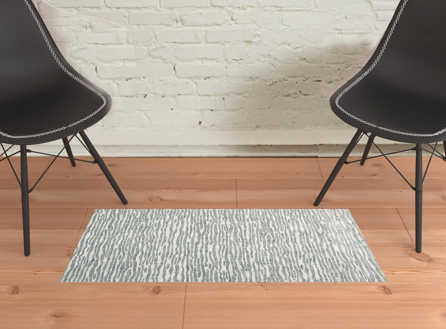 10' X 13' Gray Green And Ivory Striped Distressed Stain Resistant Area Rug