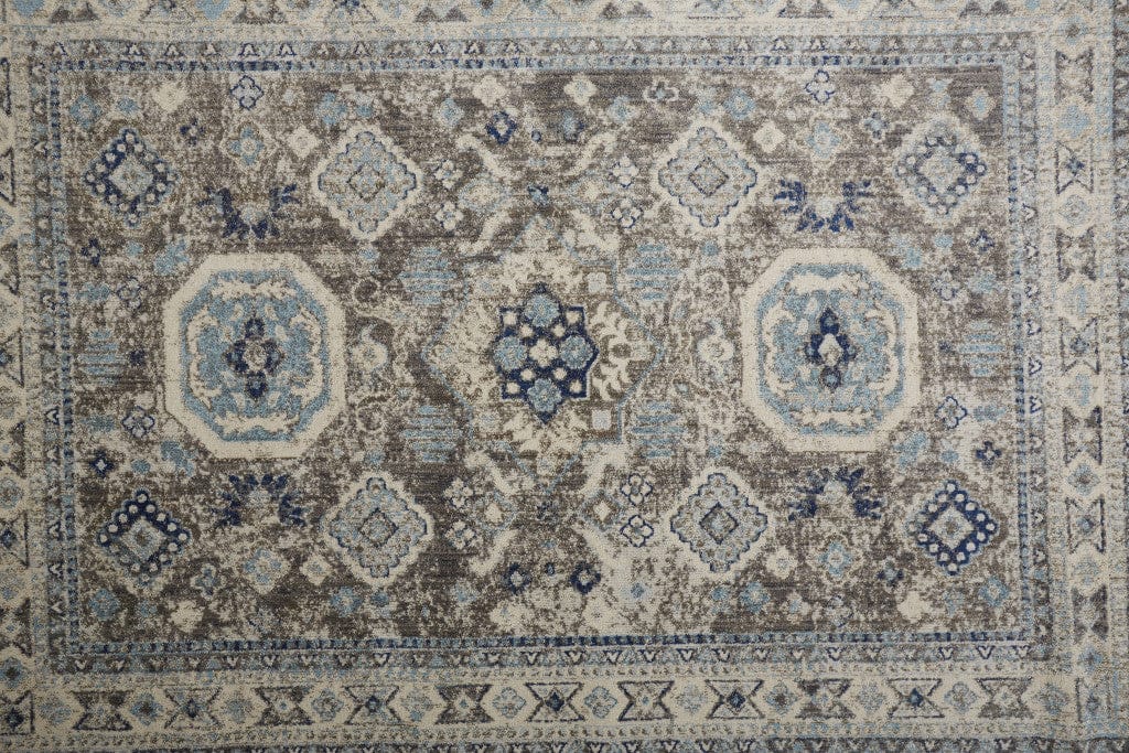2' X 3' Gray Brown And Blue Floral Stain Resistant Area Rug