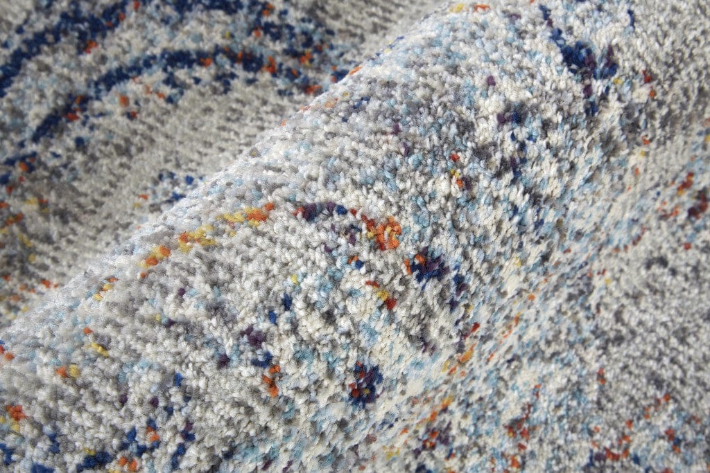 2' X 3' Ivory Taupe And Blue Floral Power Loom Distressed Stain Resistant Area Rug