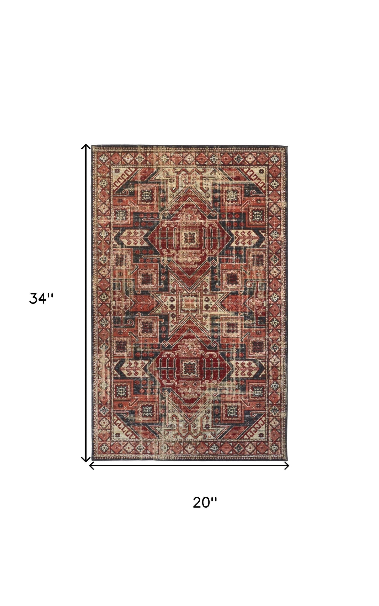 2' X 3' Red Tan And Black Abstract Power Loom Distressed Stain Resistant Area Rug