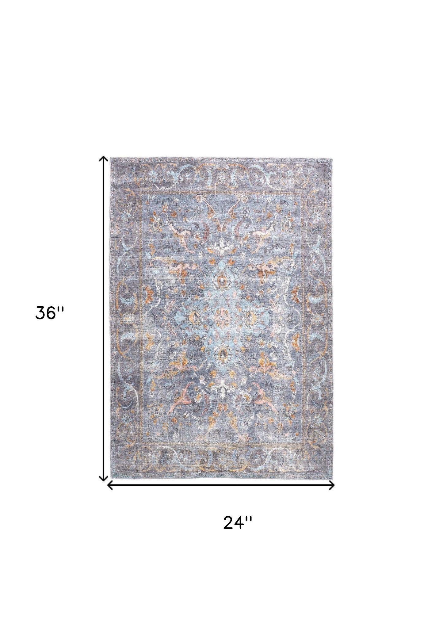 2' X 3' Blue Gray And Orange Floral Area Rug