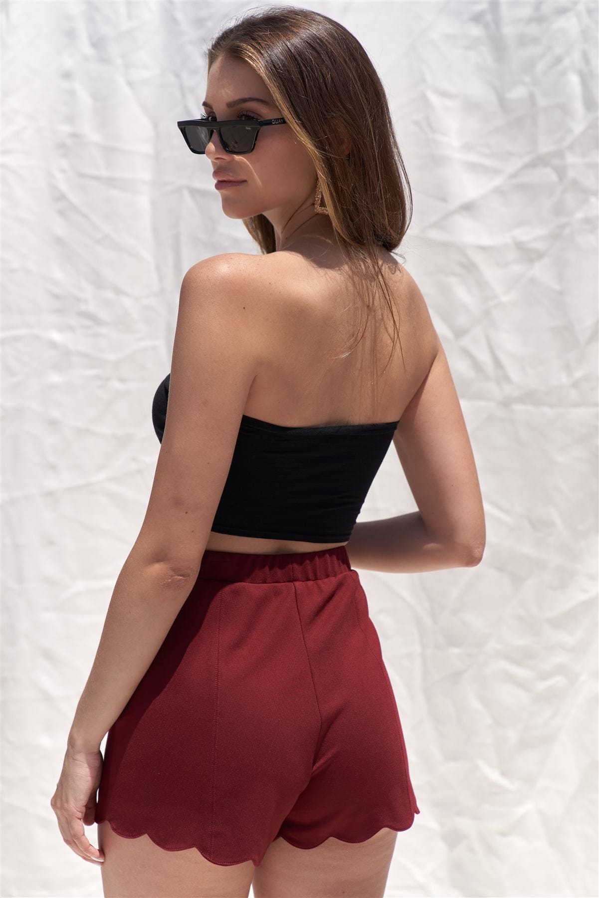 Solid Burgundy Red High Waist Shorts