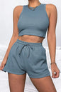 Round Neck Top and Drawstring Shorts Set - Image #34