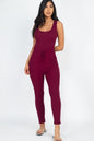 Ribbed Sleeveless Drawstring catsuits Jumpsuit