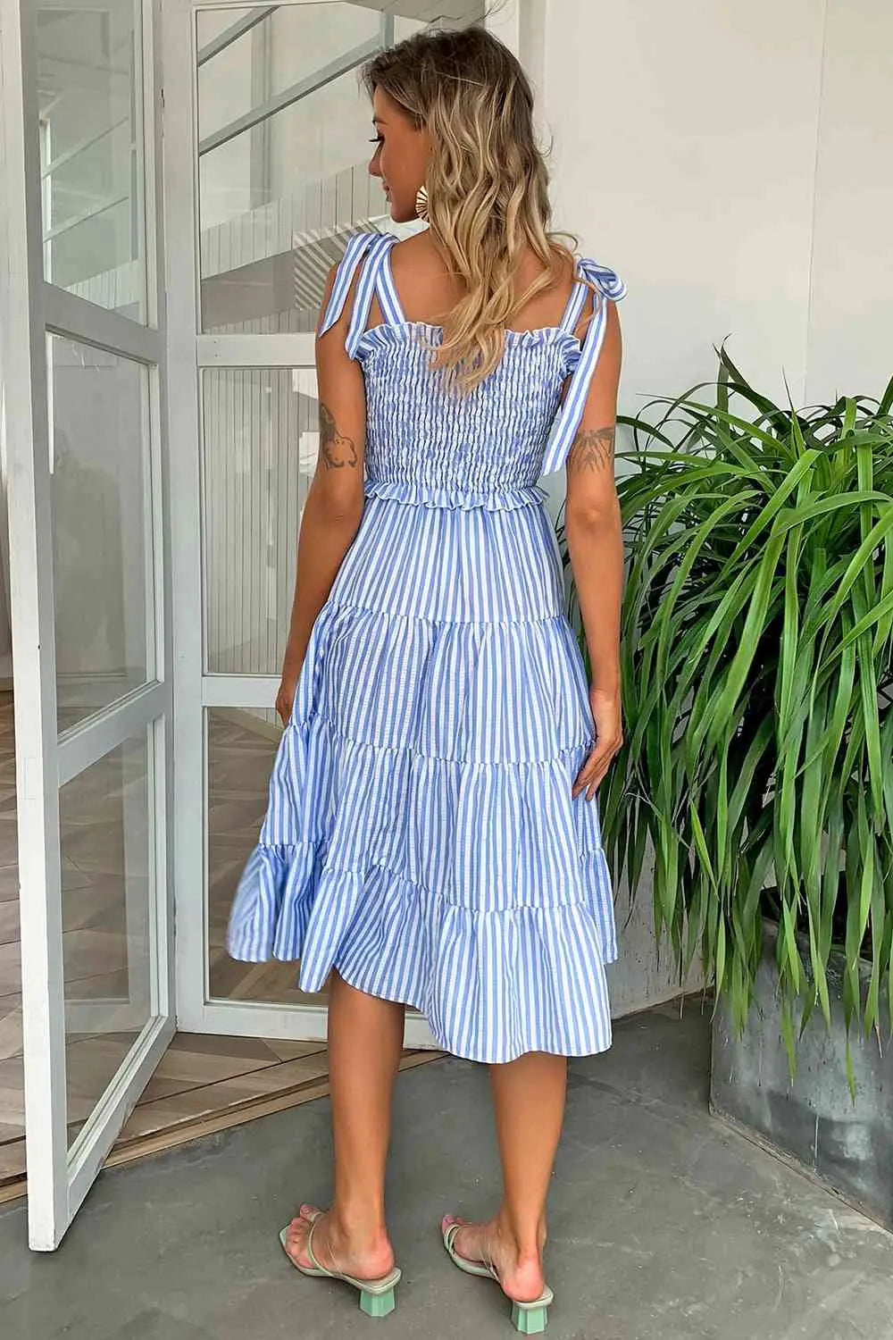 Striped Tie-Shoulder Tiered Dress - Image #7