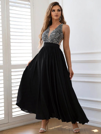 Contrast Sequin Sleeveless Maxi Dress - Image #3