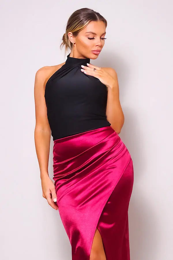Sexy Gathered Front Crossover Midi Skirt - Image #2