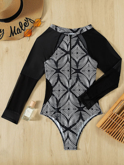 Half Zip Round Neck One-Piece Swimwear
