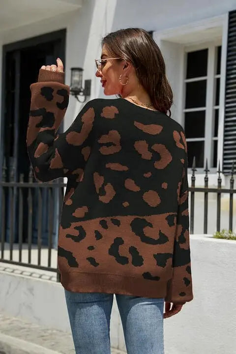 Leopard Drop Shoulder Sweater - Image #13