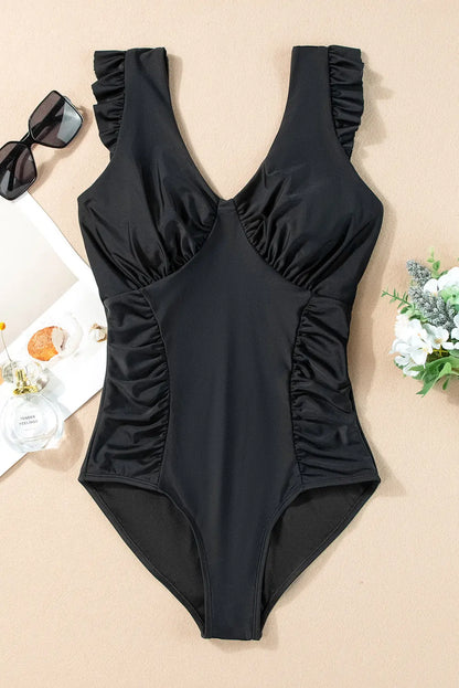 Full Size Ruched V-Neck One-Piece Swimwear - Image #6