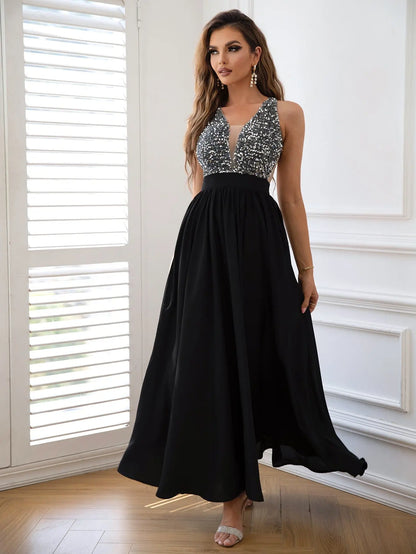 Contrast Sequin Sleeveless Maxi Dress - Image #2