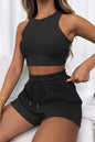 Round Neck Top and Drawstring Shorts Set - Image #1