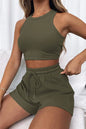Round Neck Top and Drawstring Shorts Set - Image #25