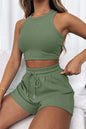Round Neck Top and Drawstring Shorts Set - Image #4