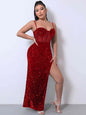 Sequin Spliced Mesh Adjustable Strap Dress - Image #7