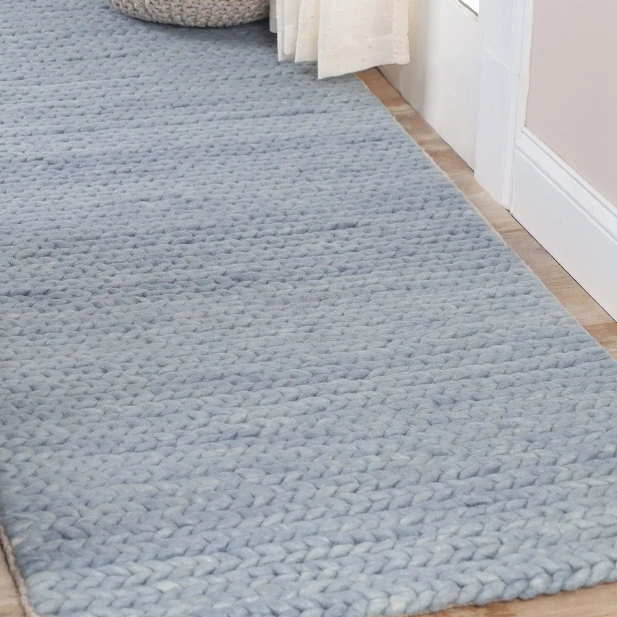 10'  Light Blue Wool Handmade Stain Resistant Runner Rug - Image #7