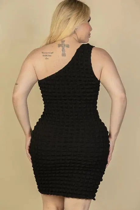 Plus Size Bubble Fabric One Shoulder Bodycon Mini Dress - Image #5