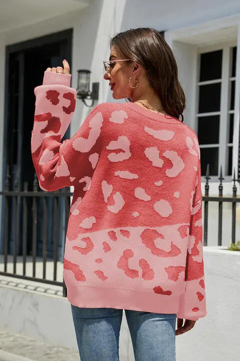 Leopard Drop Shoulder Sweater - Image #2