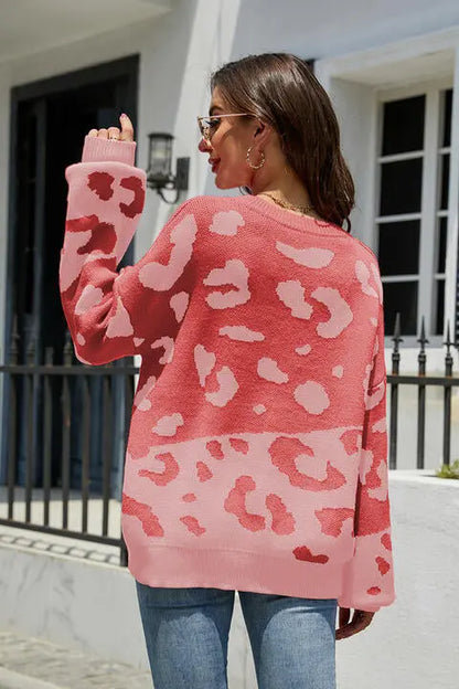 Leopard Drop Shoulder Sweater - Image #2