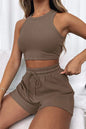 Round Neck Top and Drawstring Shorts Set - Image #28