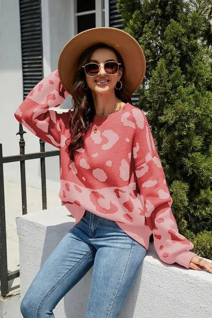 Leopard Drop Shoulder Sweater - Image #3