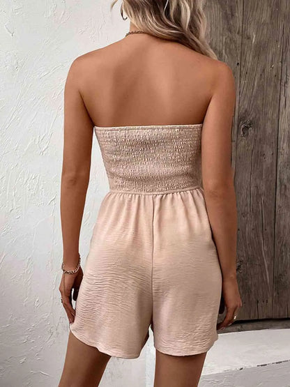Decorative Button Smocked Strapless Romper - Image #2