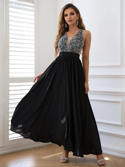 Contrast Sequin Sleeveless Maxi Dress - Image #4