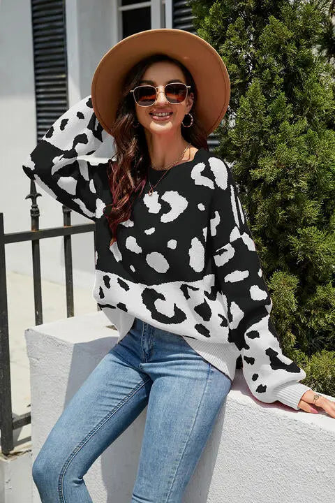 Leopard Drop Shoulder Sweater - Image #5