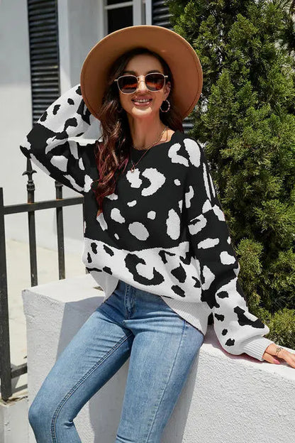 Leopard Drop Shoulder Sweater - Image #5