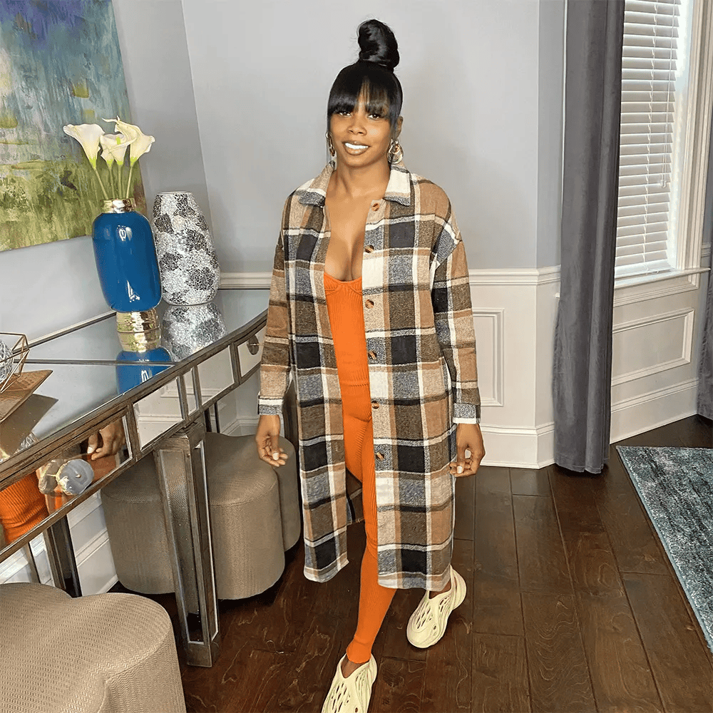 Plaid Color Blocking Lapel Single-Breasted Overcoat