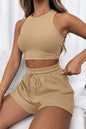 Round Neck Top and Drawstring Shorts Set - Image #31