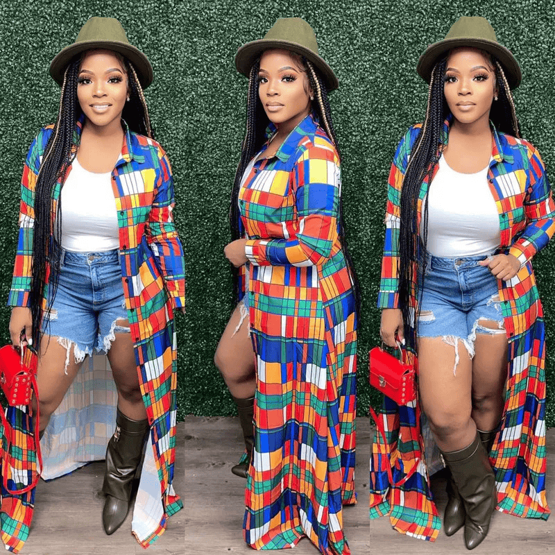 Plaid Print Long-Sleeved Shacket Overcoat