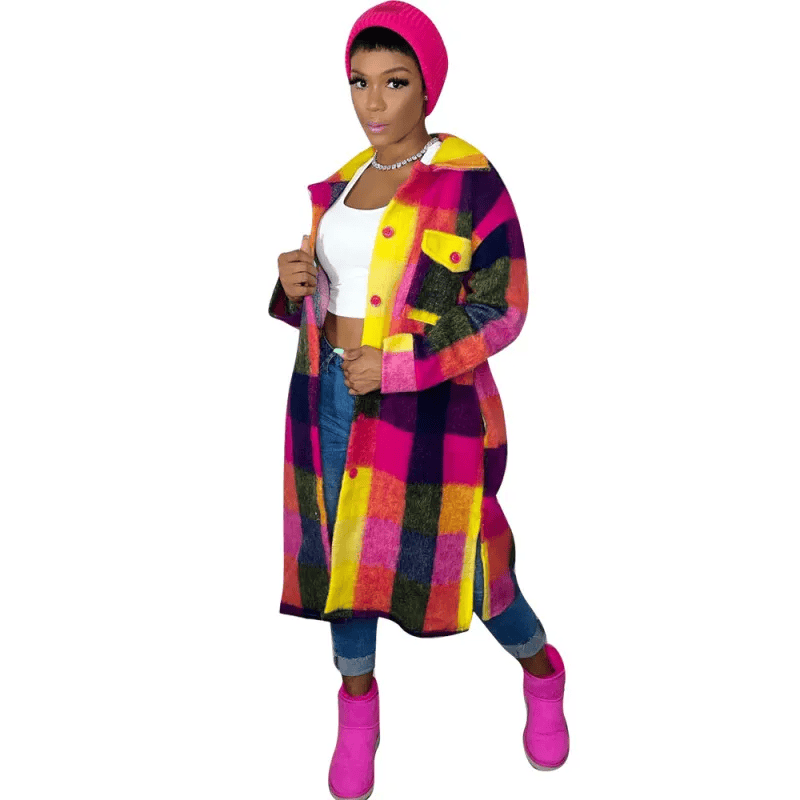 Plaid Printed Mid-Length Patch Pocket Coat Shacket