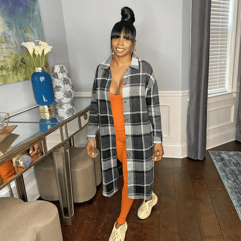 Plaid Color Blocking Lapel Single-Breasted Overcoat